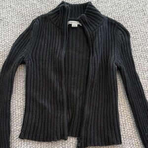American Eagle Charcoal Ribbed Zip Sweater